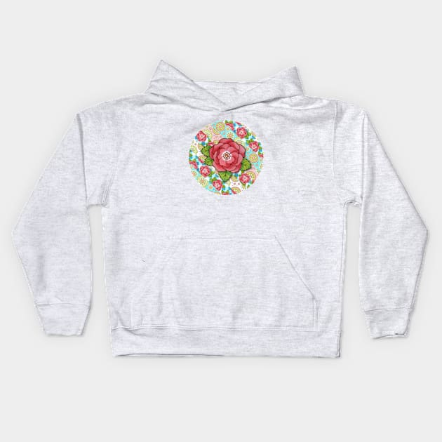 Mandala and Rose Stripe Kids Hoodie by PatriciaSheaArt